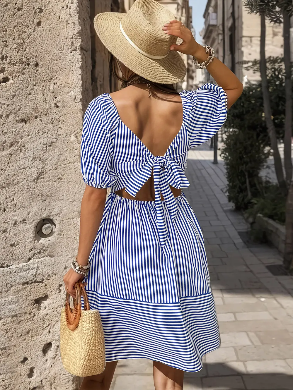 Smocked Striped Balloon Sleeve Mini Dress, image 3