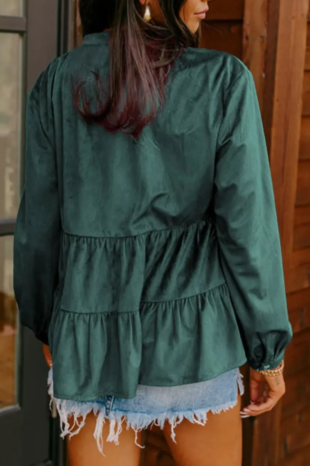 Peplum Round Neck Long Sleeve Shirt, image 7