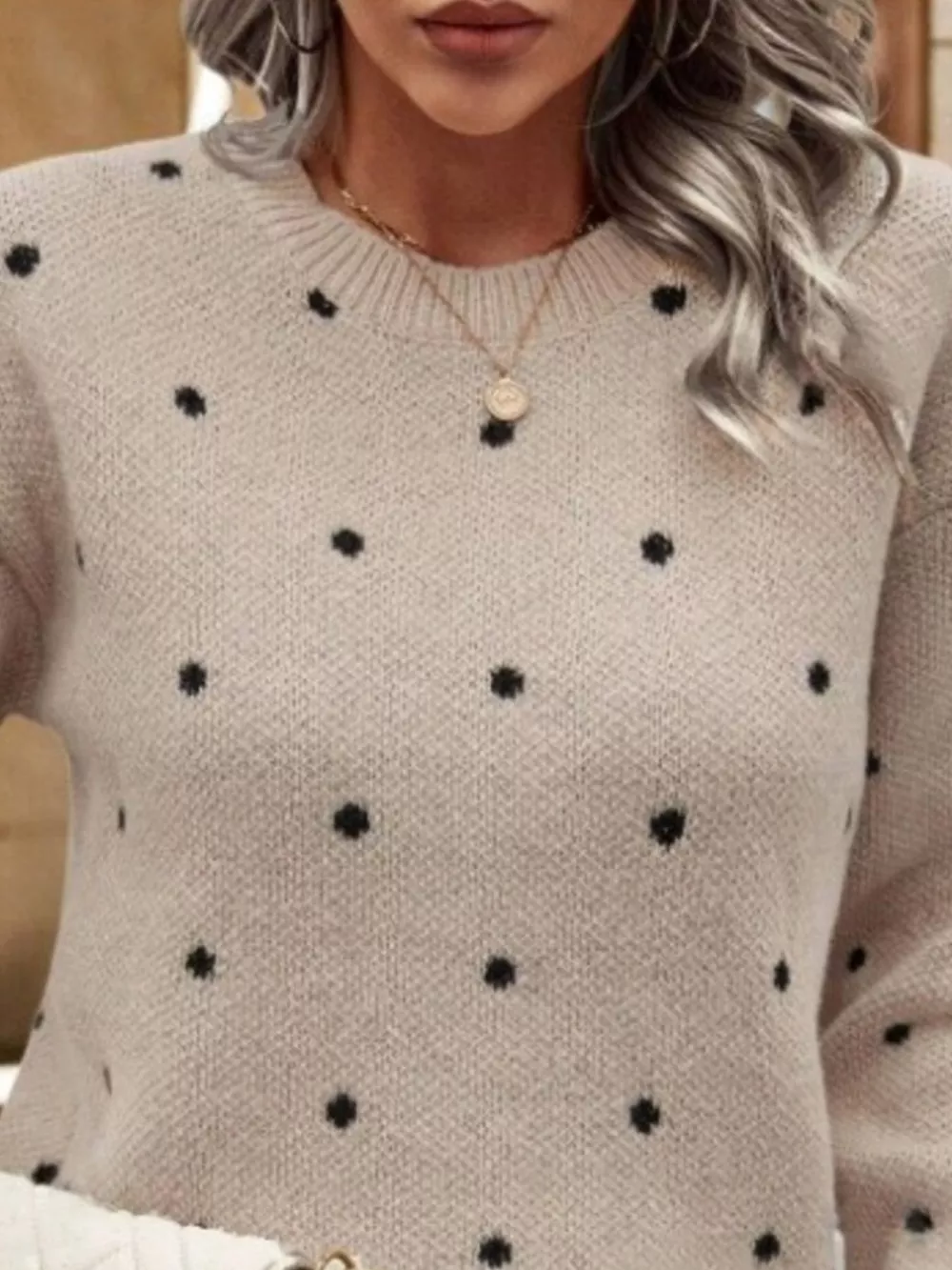 Polka Dot Round Neck Sweater, image 7