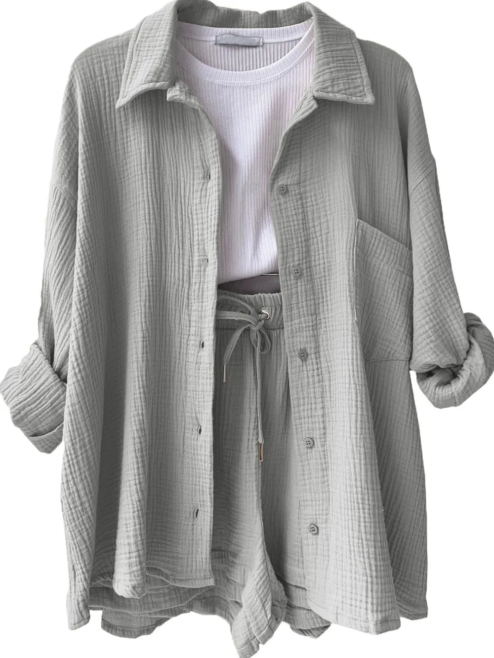 Textured Button Up Shirt and Shorts Set, image 18