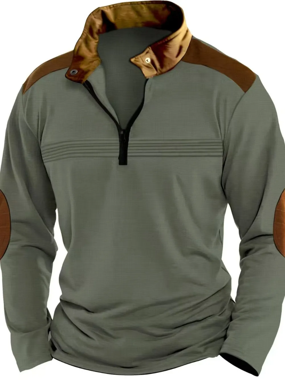Men's Full Size Contrast Half Zip Long Sleeve Polo Plus Size, image 6