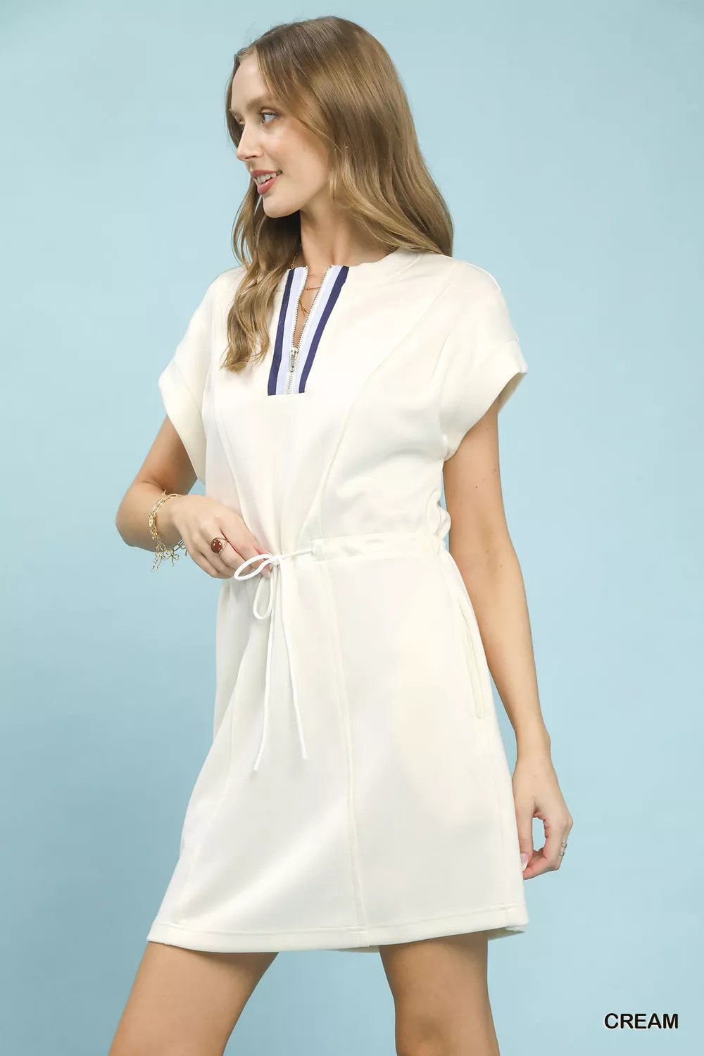 Knit Zip Front Drawstring Dress, image 4