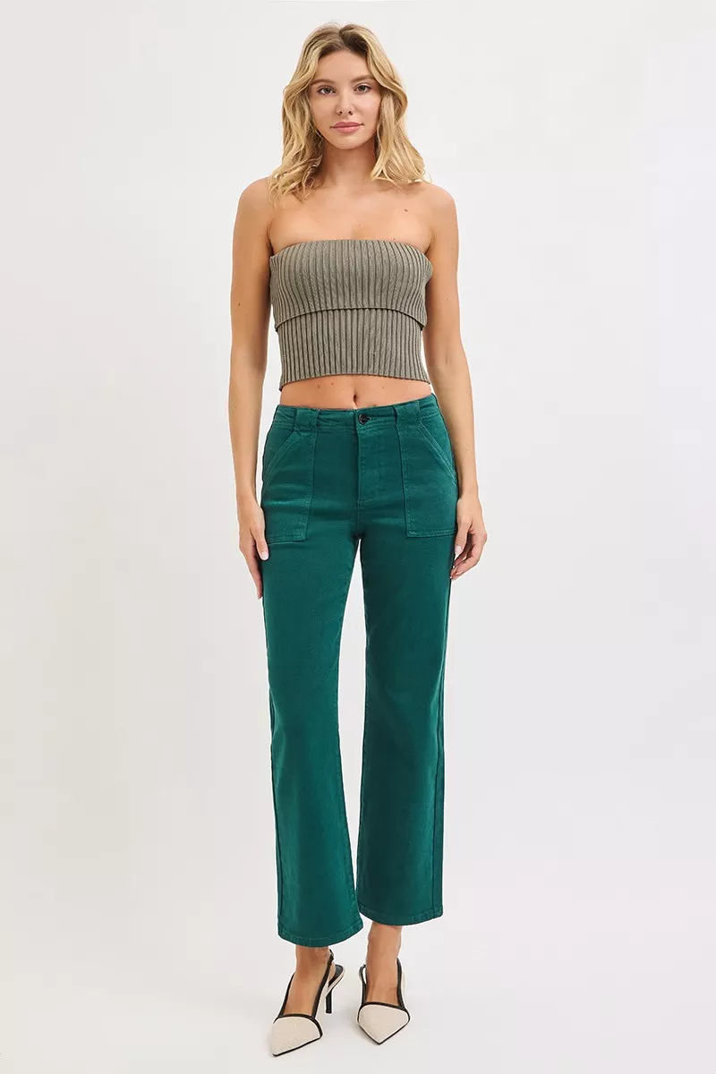 High Rise Ankle Flare Patch Pocket Jeans, image 5