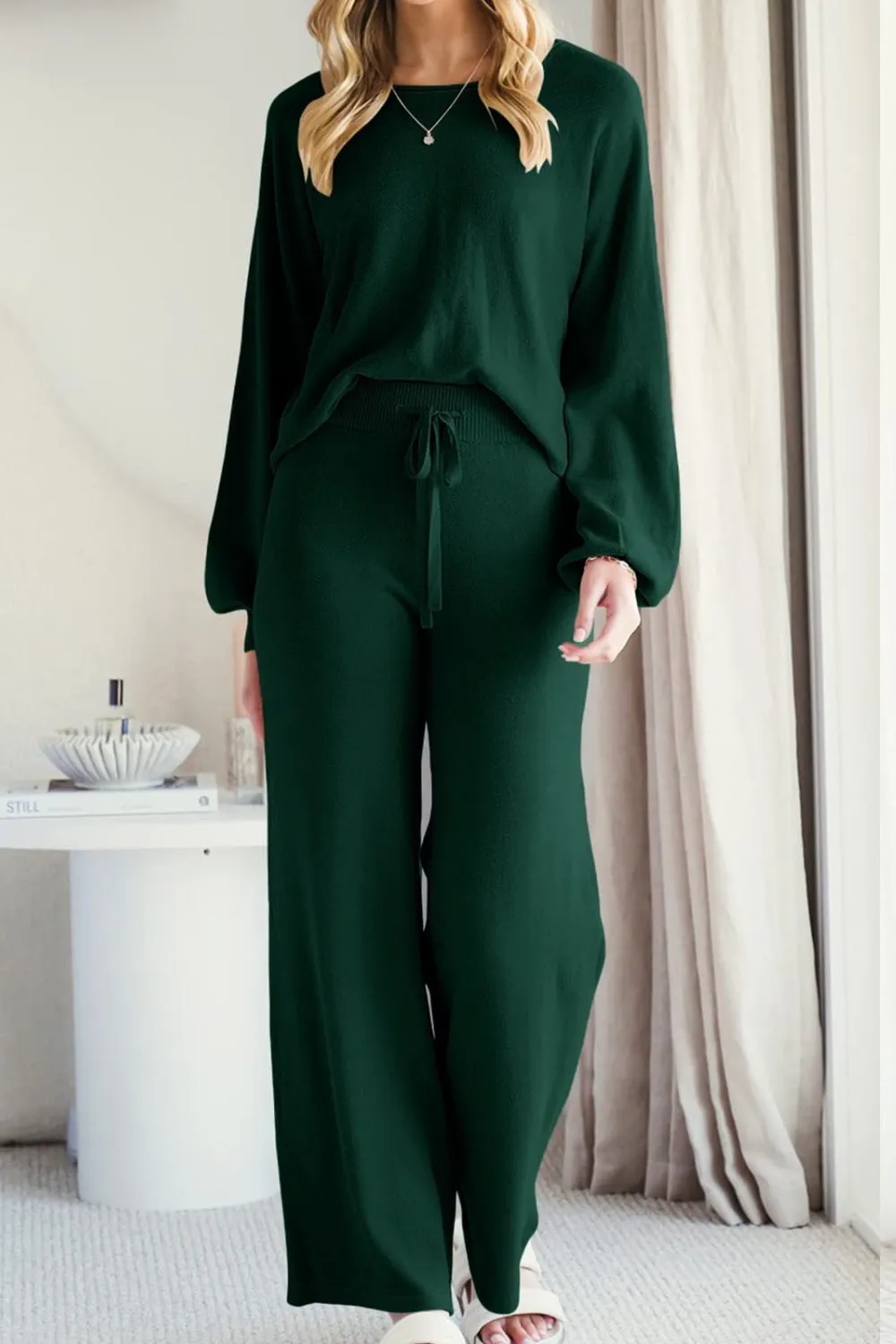Round Neck Long Sleeve Top and Pants Set, image 29