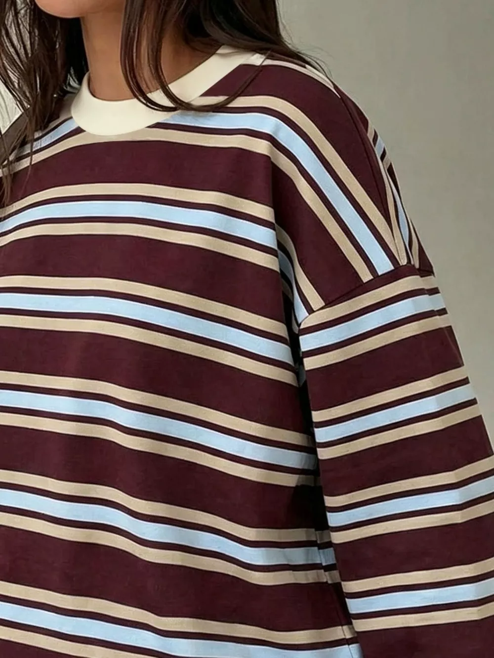 Full Size Casual Long-Sleeve Striped Crew Neck T-Shirt Plus Size, image 16