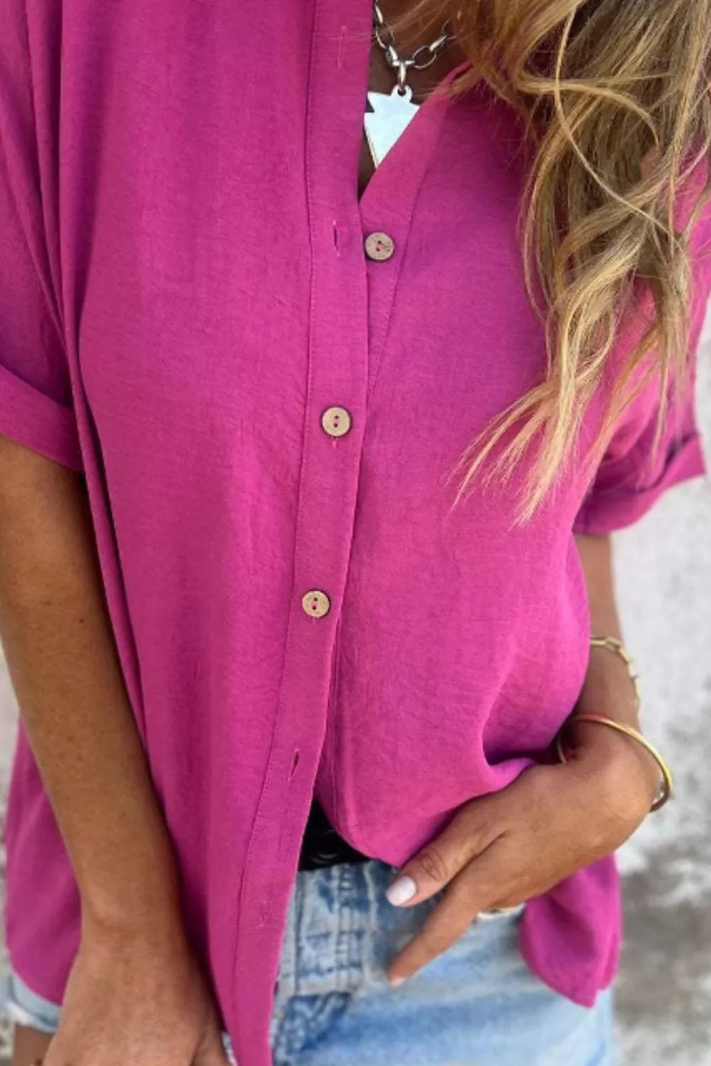 Full Size Casual Button Down Short Sleeve Loose Shirt Plus Size, image 11