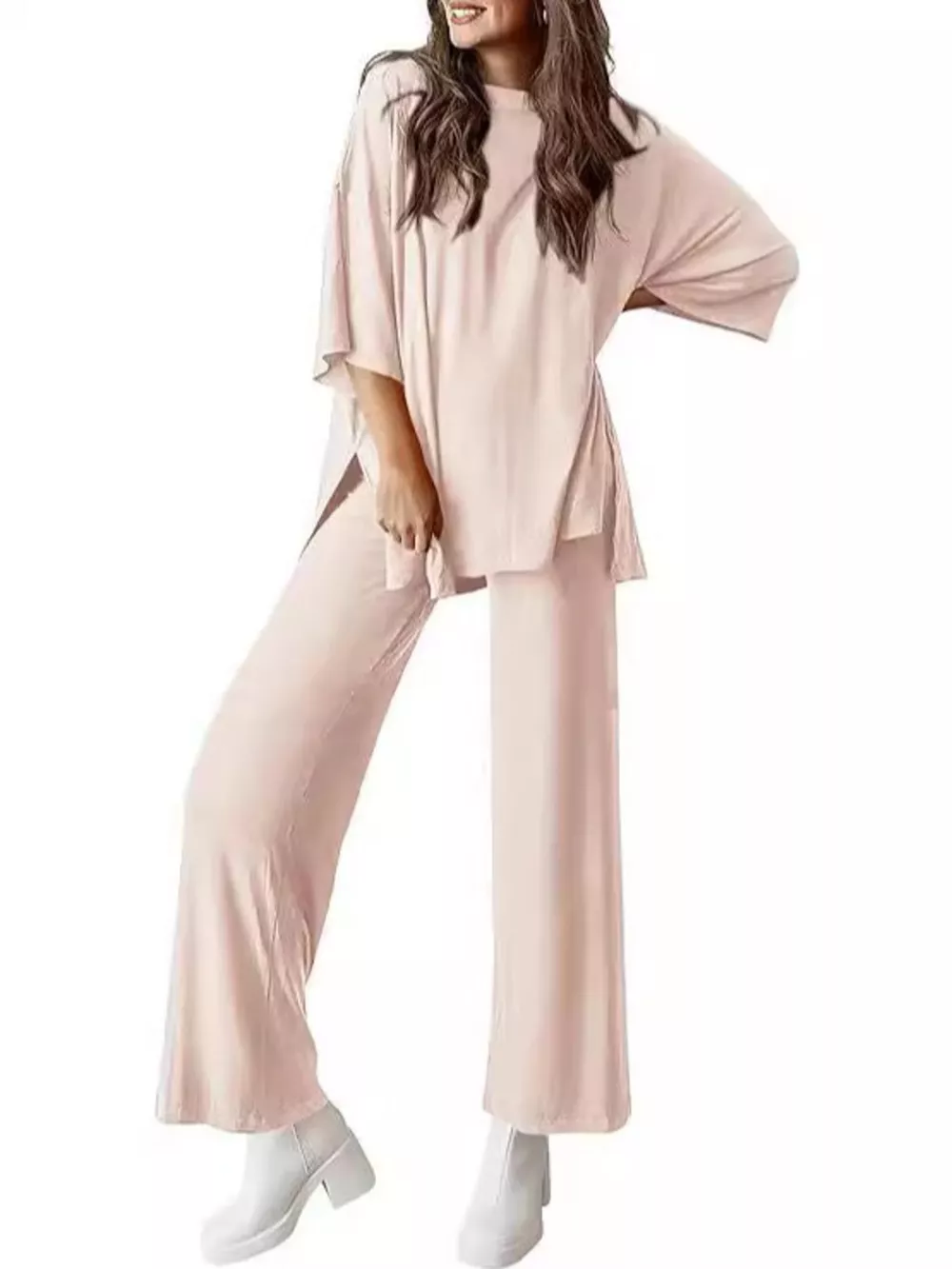 Relaxed Fit Round Neck Top and Pants Two-Piece Set, image 4