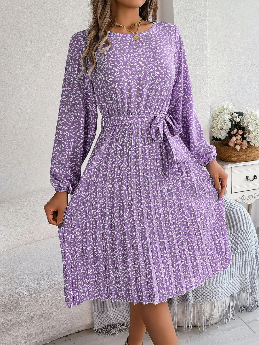 Ditsy Floral Tie Waist Pleated Dress, image 17
