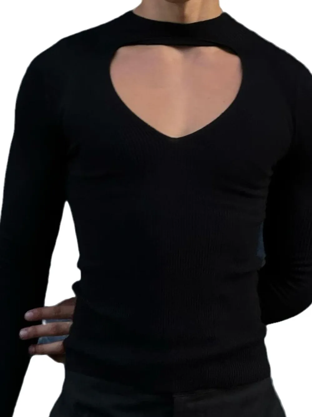 Men's Cutout Front Long Sleeve T-Shirt, image 5