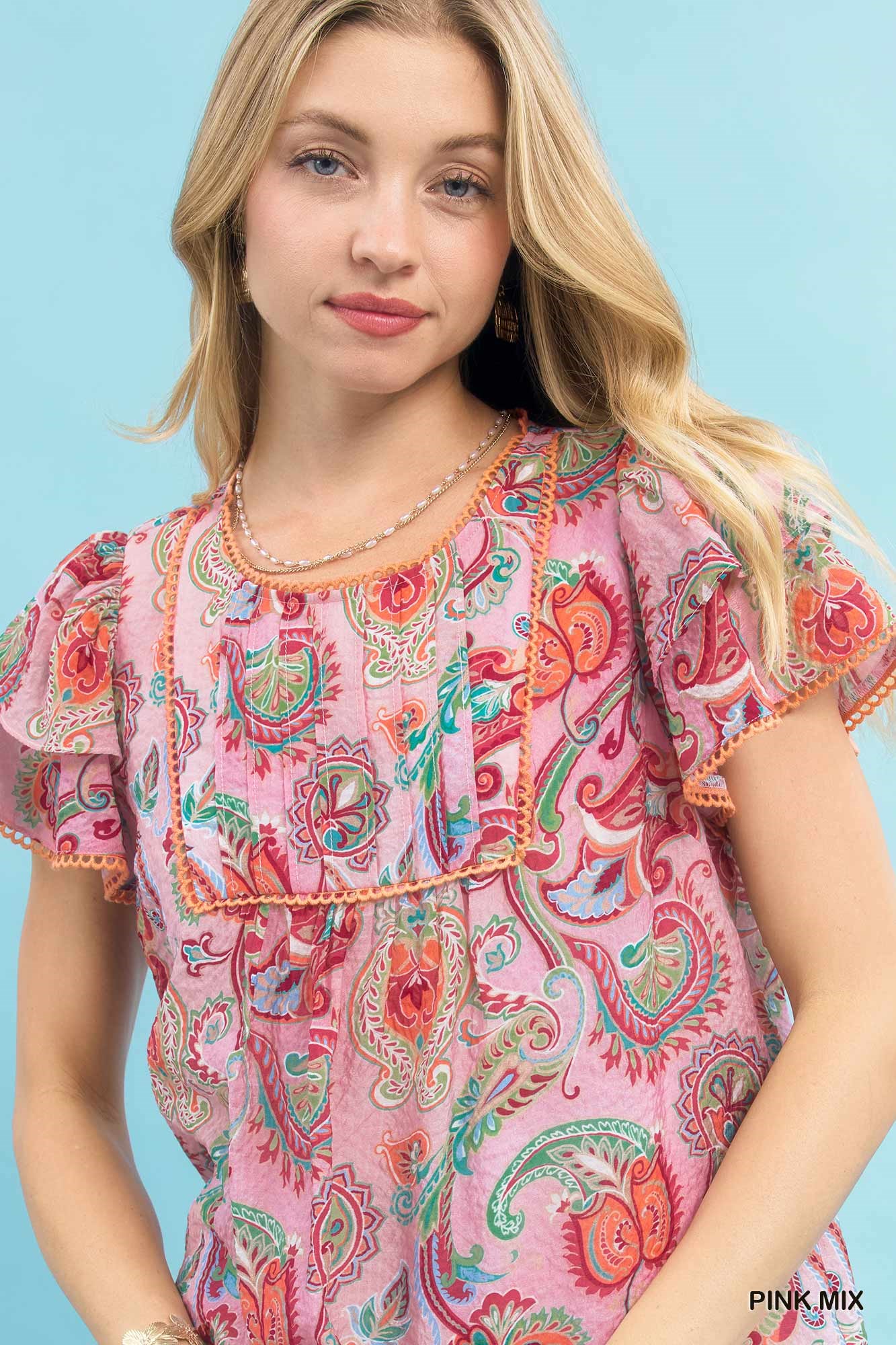 Mix Paisley Ruffle Sleeve Top, image 5