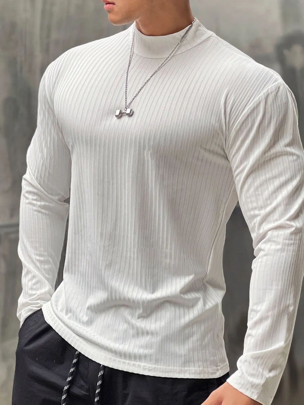 Men's Mock Neck Long Sleeve T-Shirt, image 3