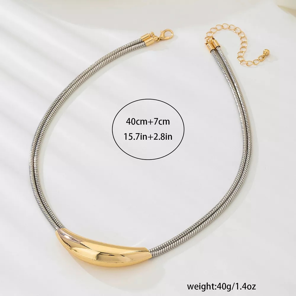 Two-Tone Alloy Curved Pendant Snake Chain Necklace, image 6