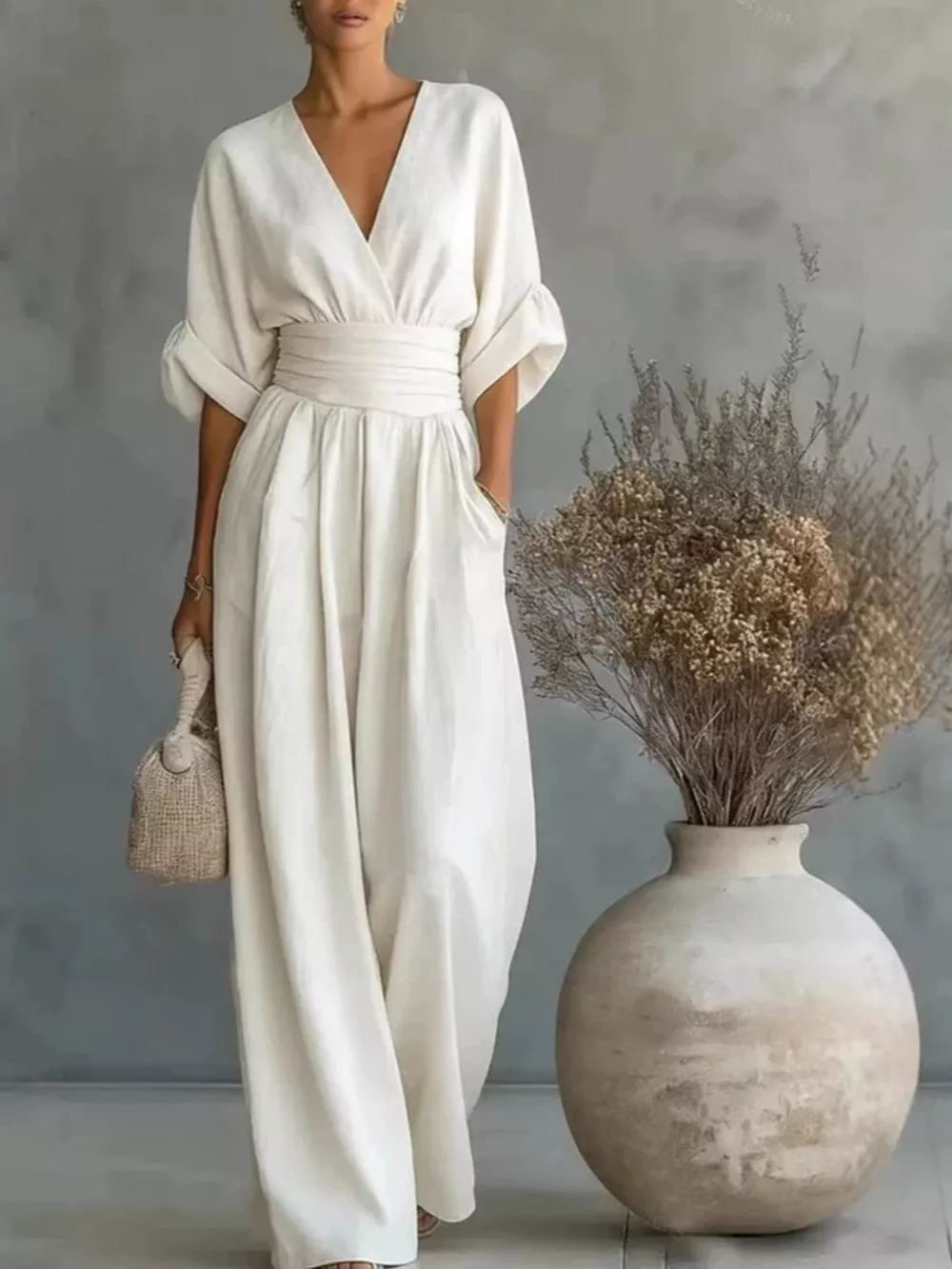 Full Size Half Sleeve Wide-Leg Jumpsuit Plus Size, image 10