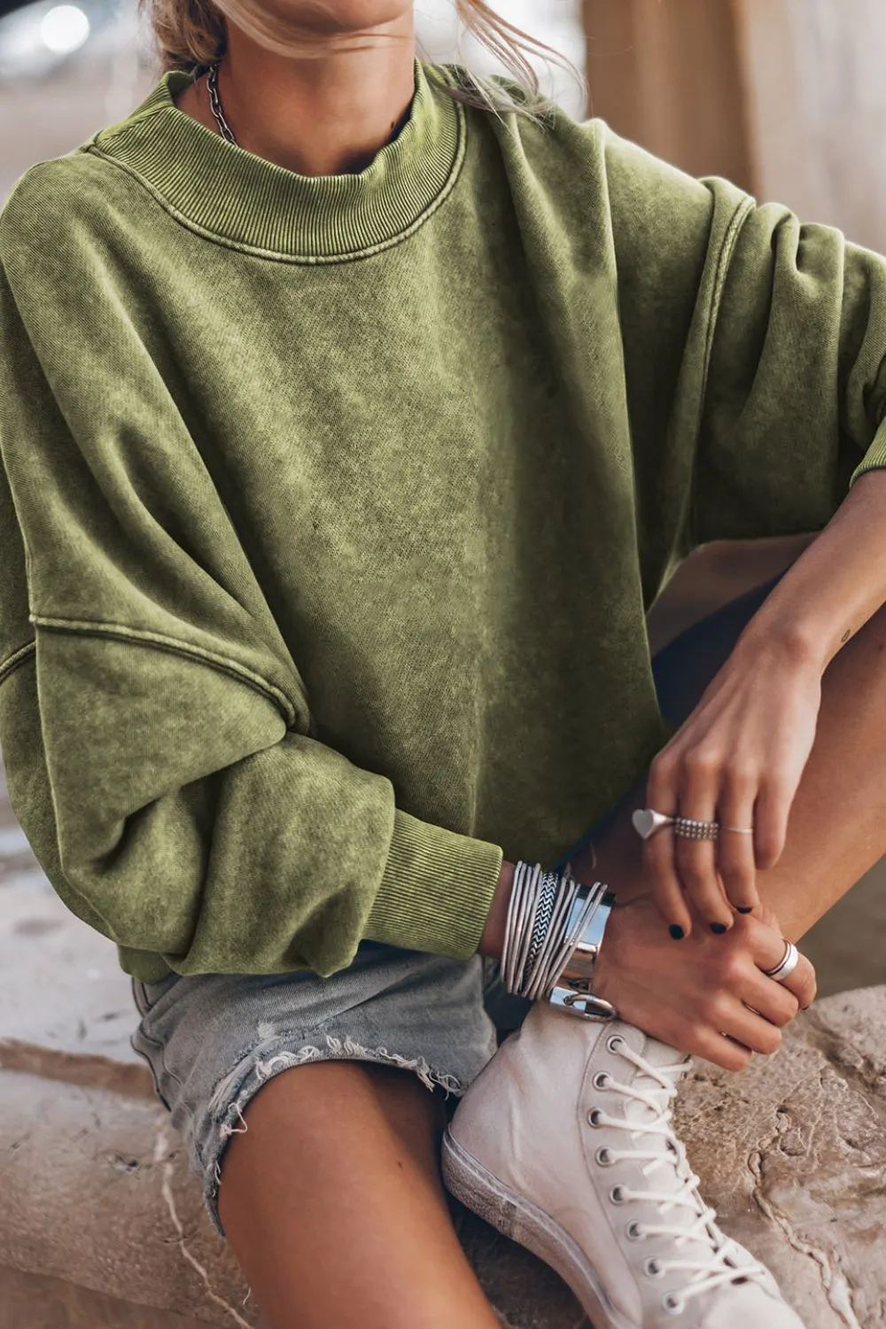Mock Neck Dropped Shoulder Sweatshirt, image 23