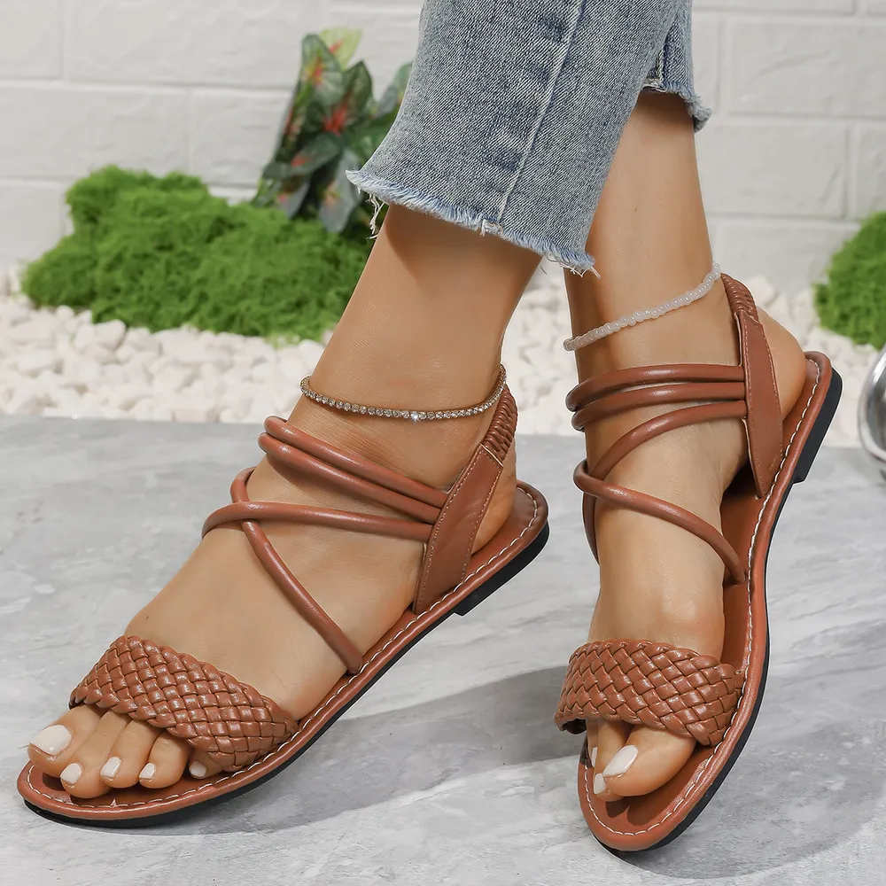 Braided Ankle Strap Flat Sandals, image 5