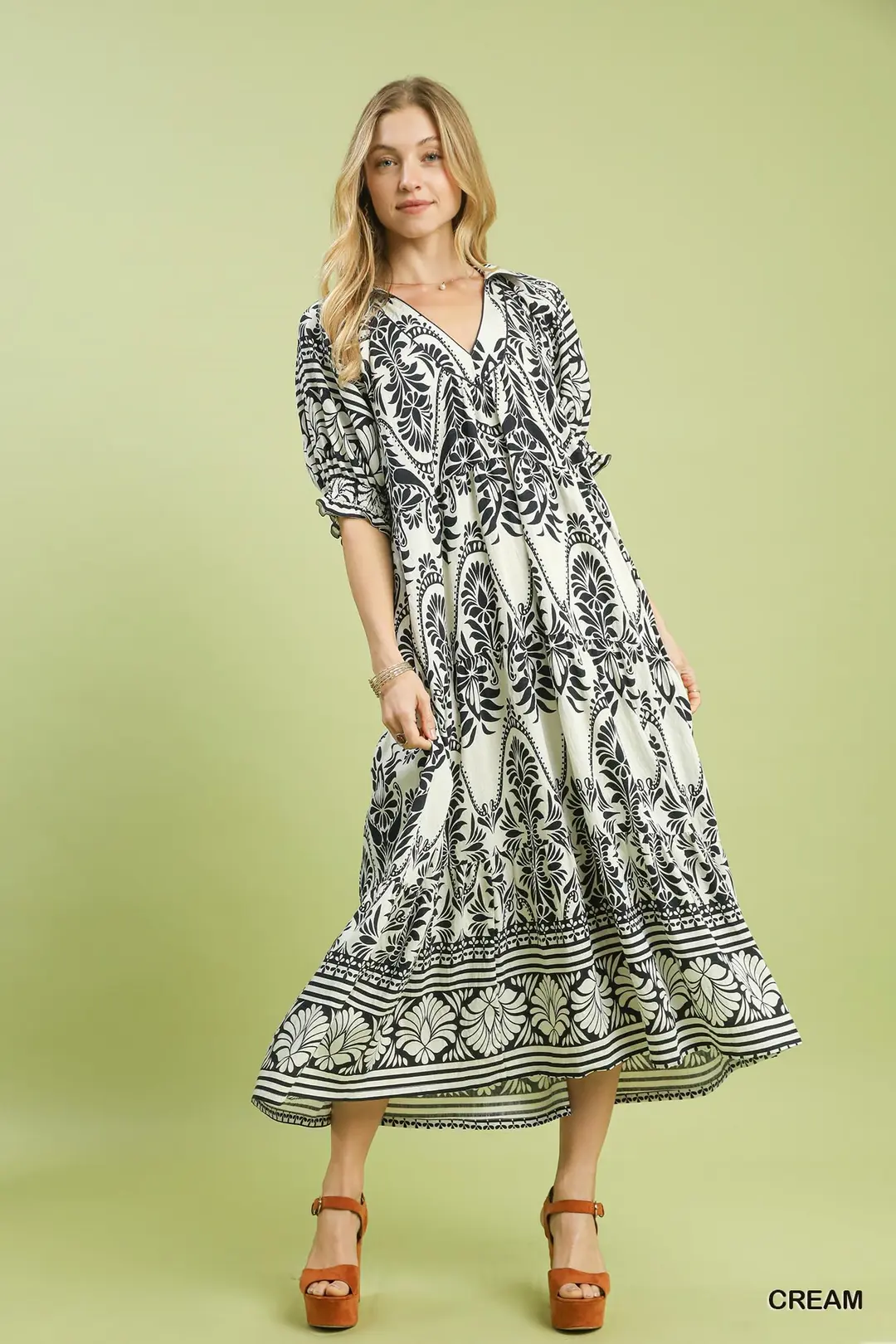 Two tone Border Print Midi Dress, image 2