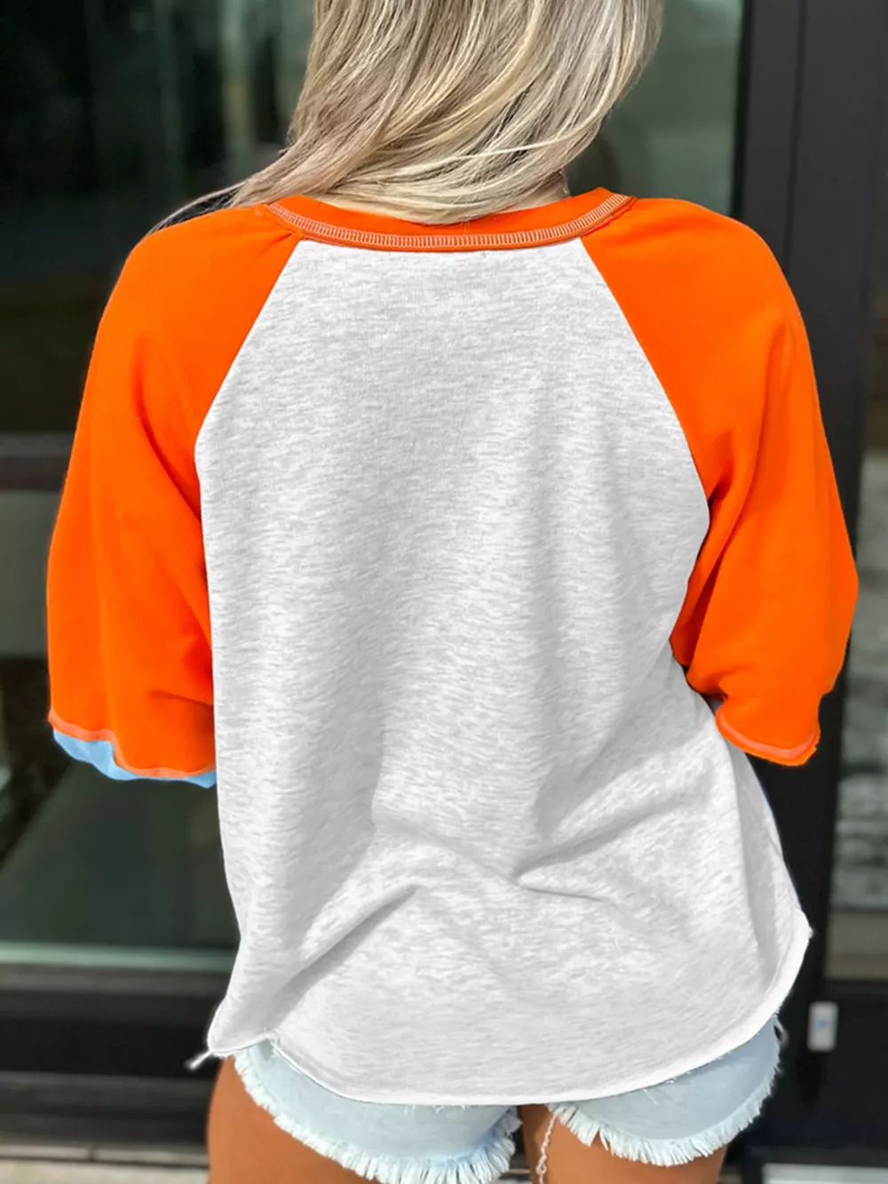 Thanksgiving Turkey Sequin Color Block Raglan Sleeve Top, image 3