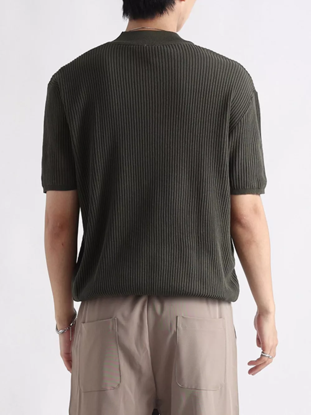 Men's Plus Size Ribbed Knit Mock Neck Short Sleeve T-Shirt, image 5