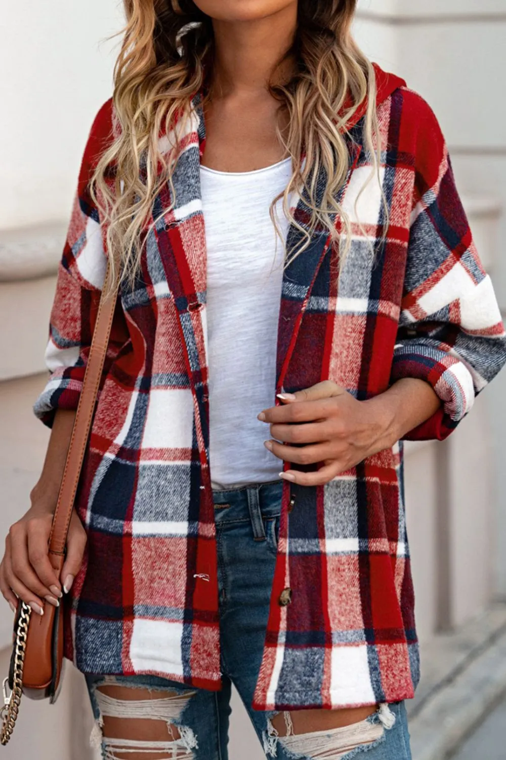 Plaid Button Up Hooded Shacket, image 16