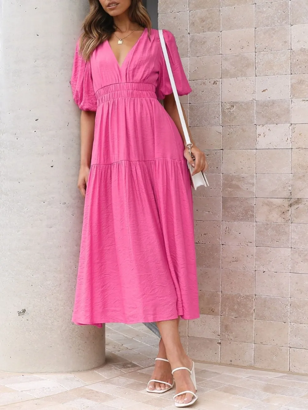 Surplice Half Puff Sleeve Midi Dress, image 9