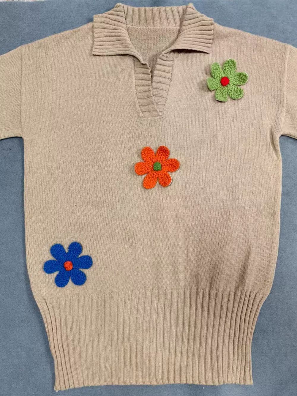 Plus Size Floral Applique Ribbed Hem Sweater Dress, image 7