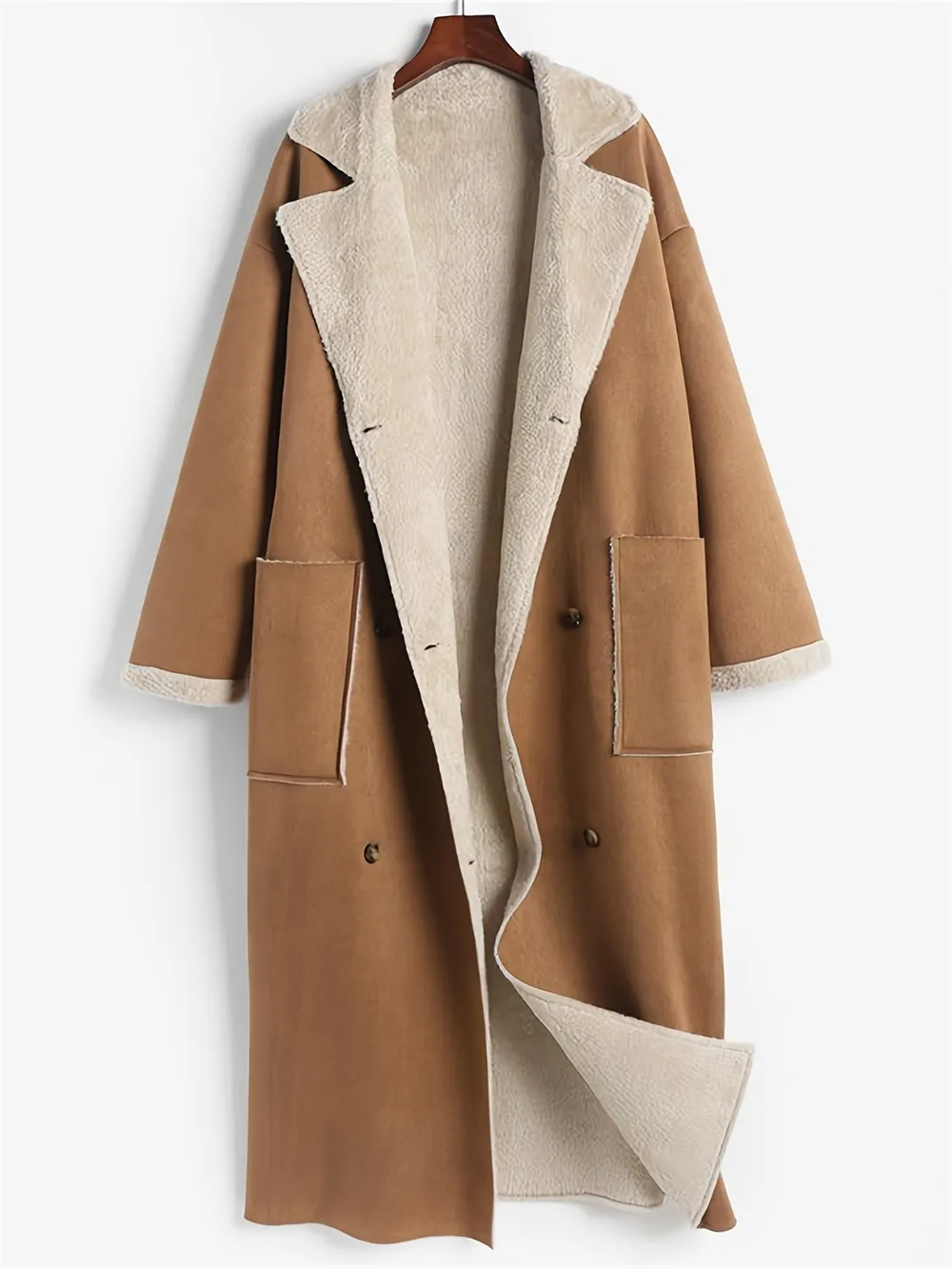 Plus Size Drop Shoulder Sherpa Longline Coat, image 4