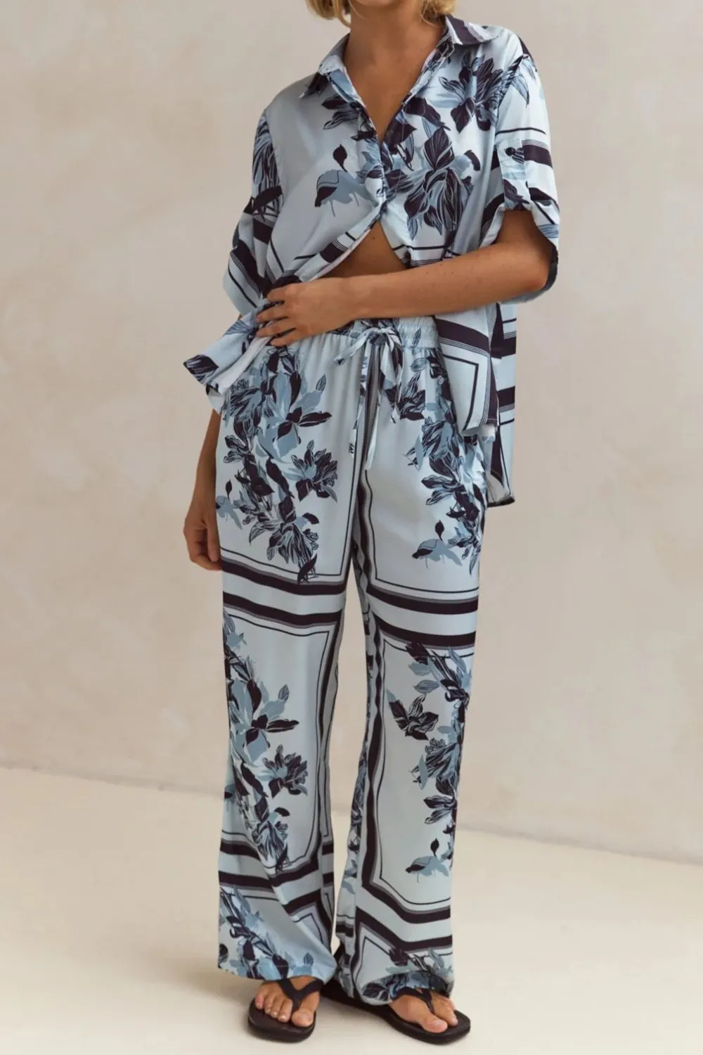 Printed Button Up Shirt and Pants Set, image 18