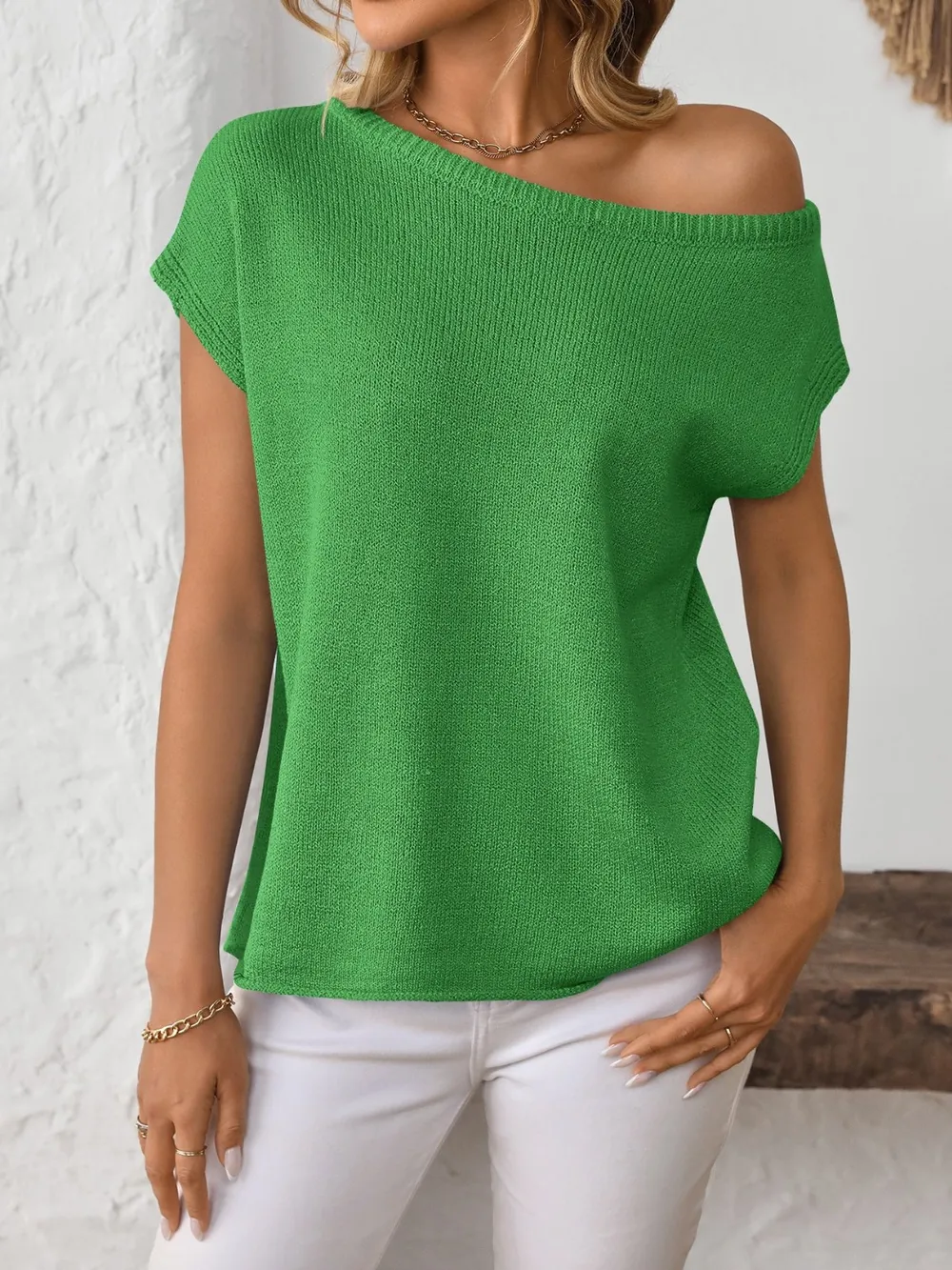 Boat Neck Short Sleeve Knit Top
