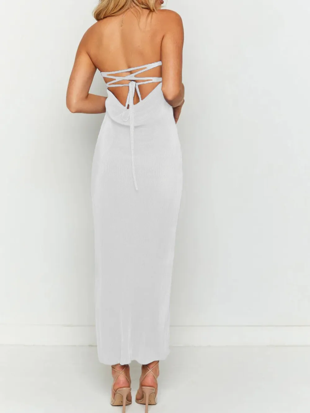 Lace-Up Back Tube Maxi Dress, image 25