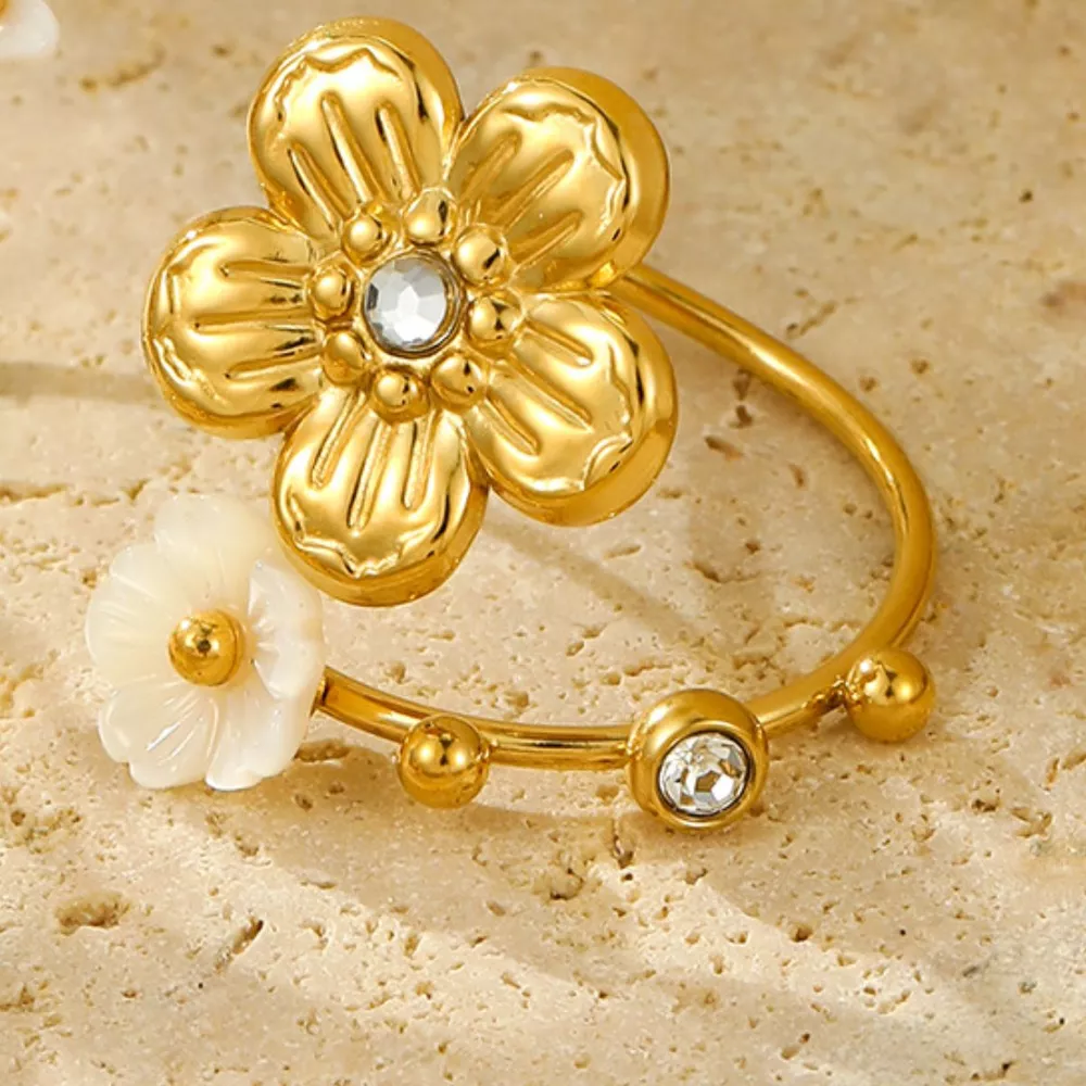 18K Gold-Plated Flower Open Ring, image 2