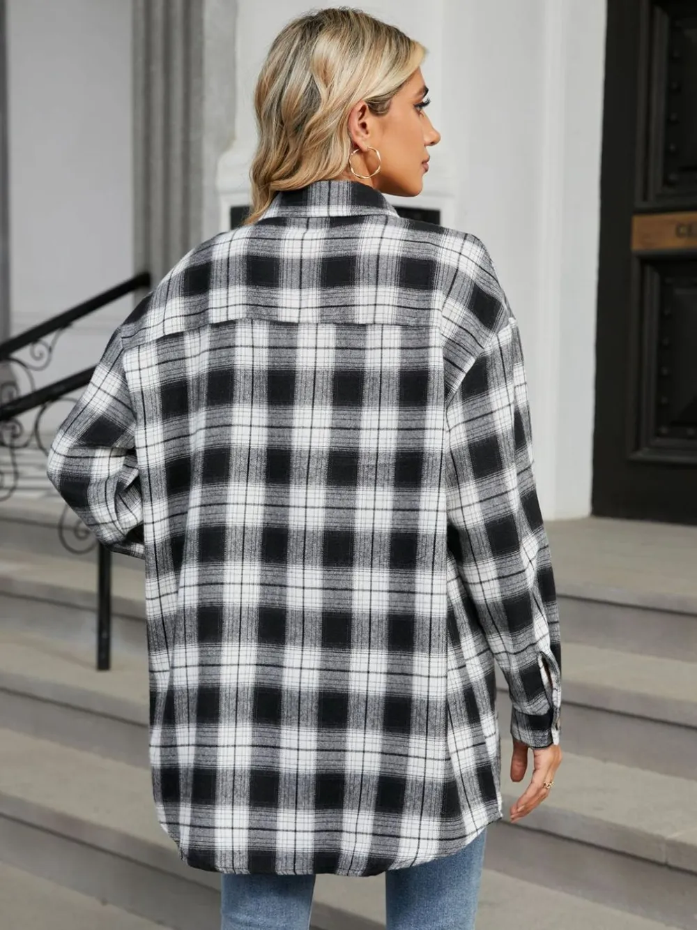 Plaid Collared Neck Long Sleeve Shirt, image 7
