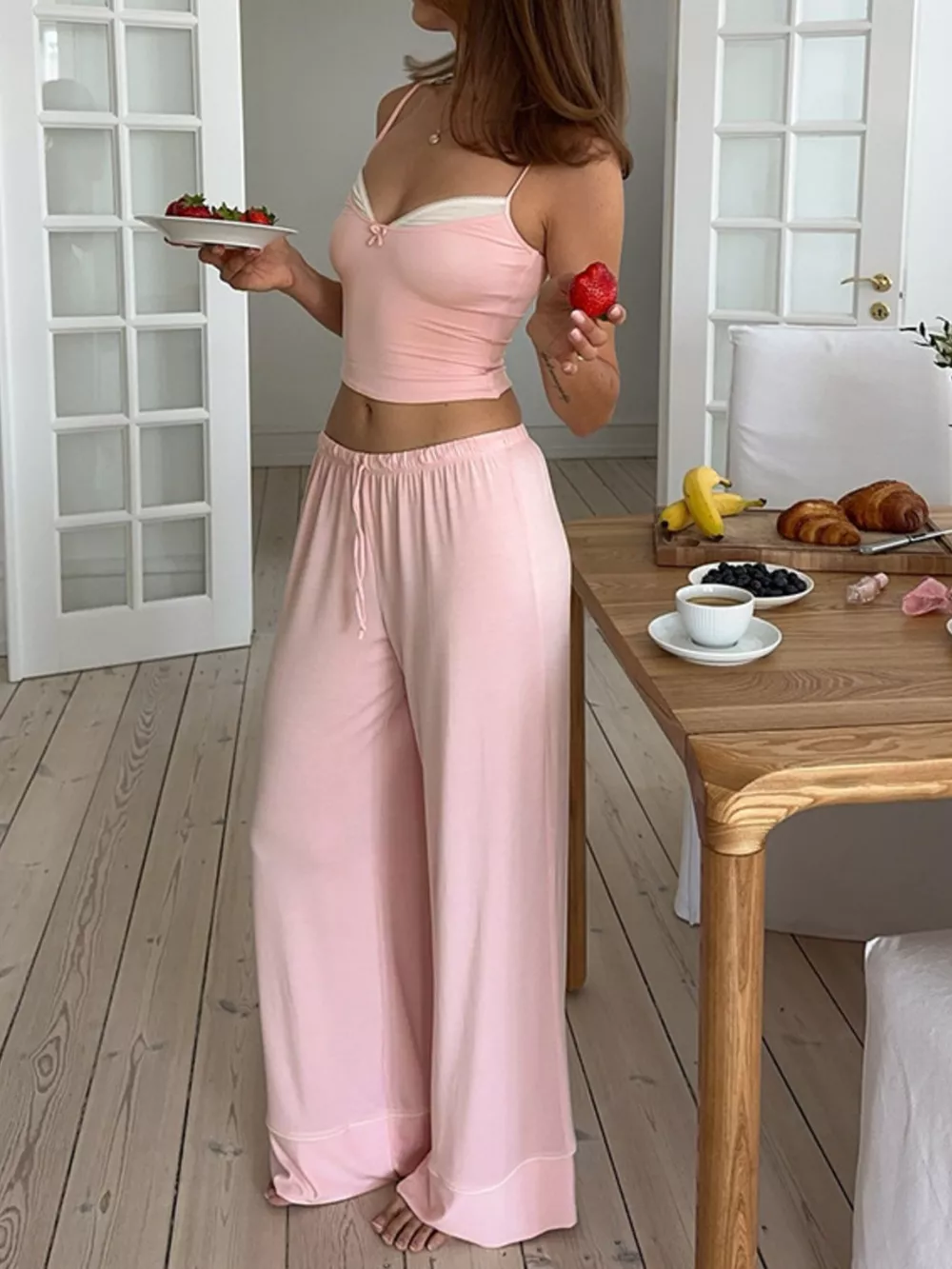 Lace Trim Cami & Pants Lounge Set, image 2