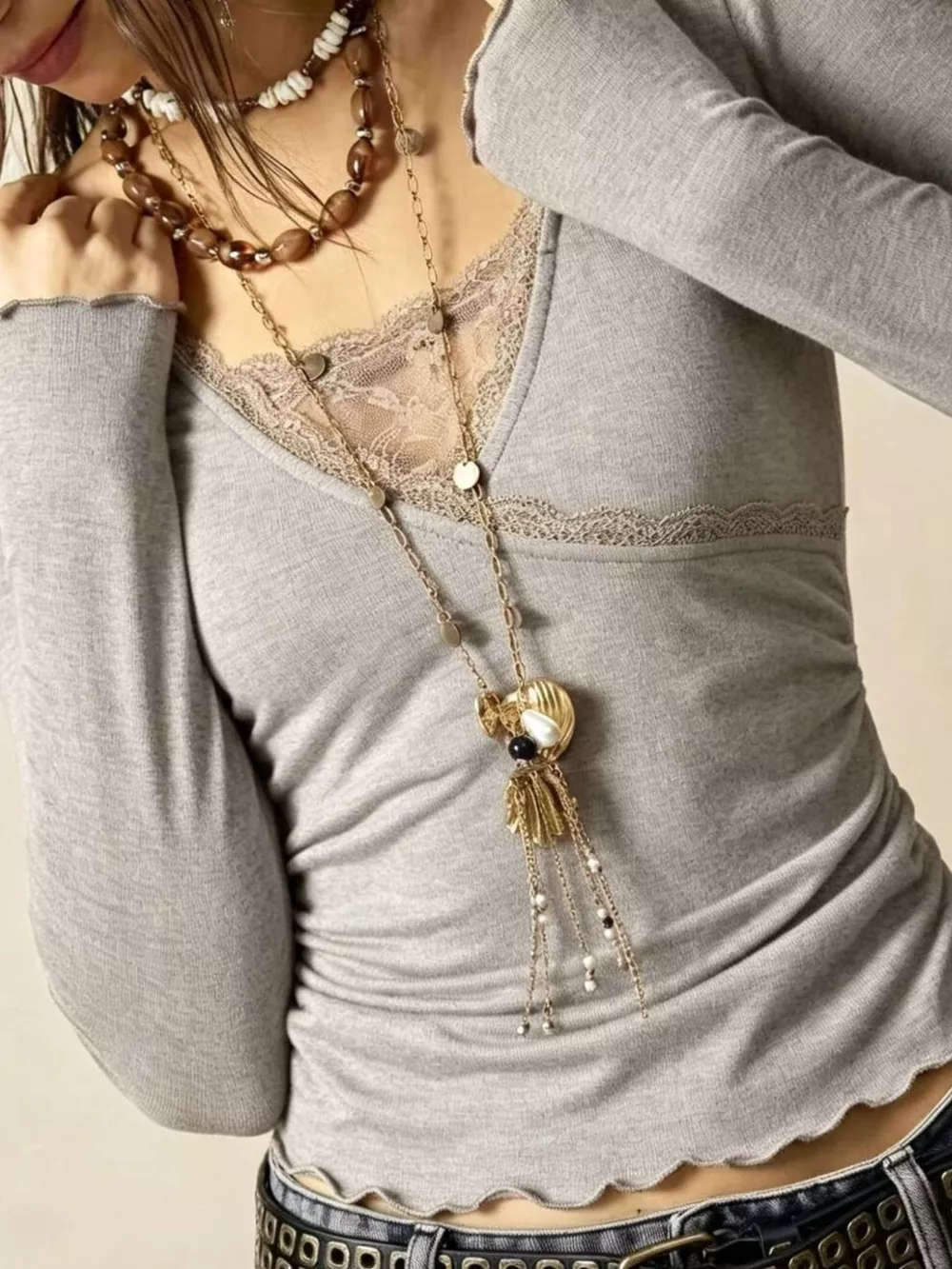 Lace Detail Long Sleeve T-Shirt, image 9