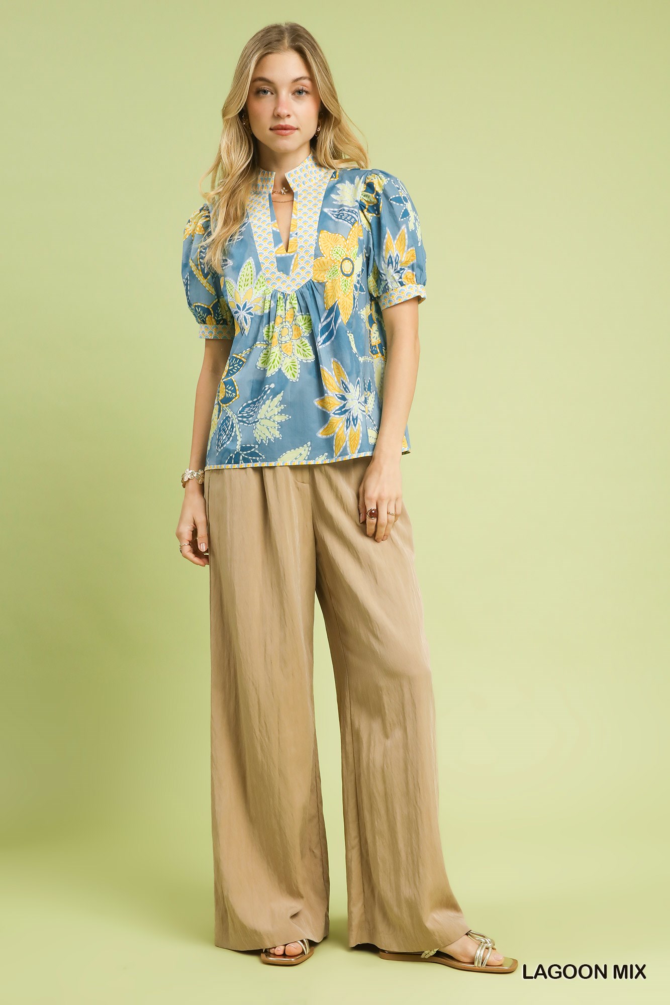 Mixed Abstract Print Puff Sleeve Blouse, image 4