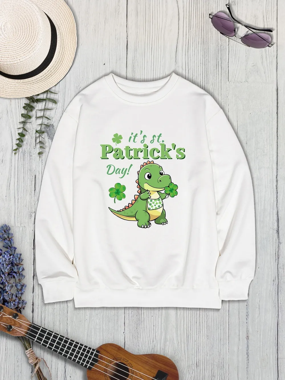 IT'S ST. PATRICK'S DAY Graphic Round Neck Sweatshirt, image 4