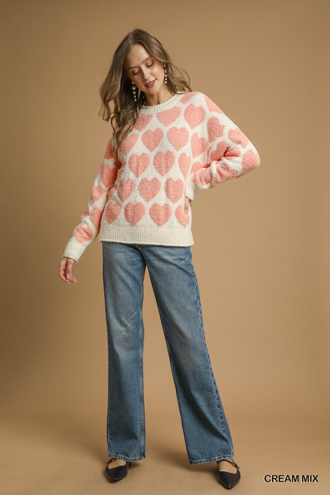 Mix Heart Pattern Pearl Accent Sweater, image 5