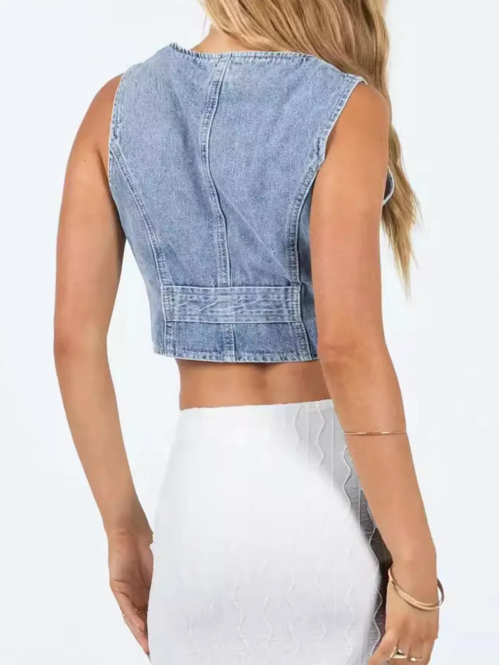 Button Up Sleeveless Denim Top, image 3