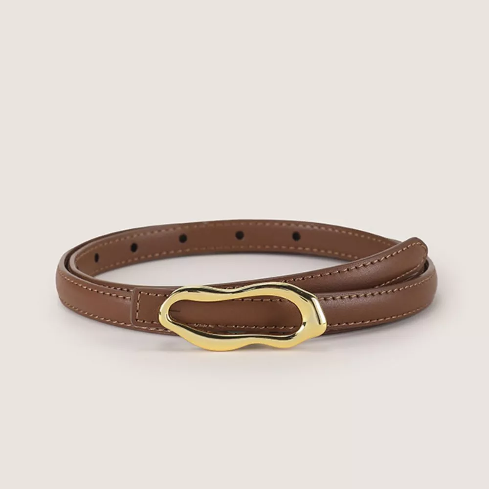 Cowhide Leather Belt with Abstract Gold Buckle, image 3