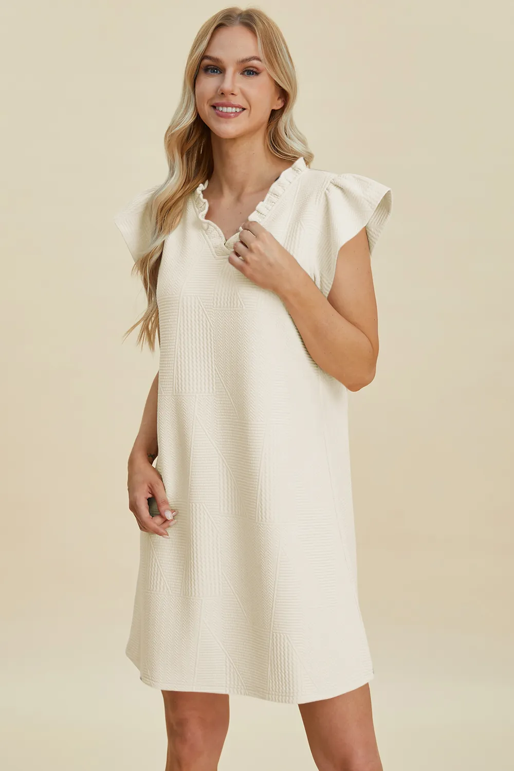 Full Size Ruffled V-Neck Cap Sleeve Dress, image 19