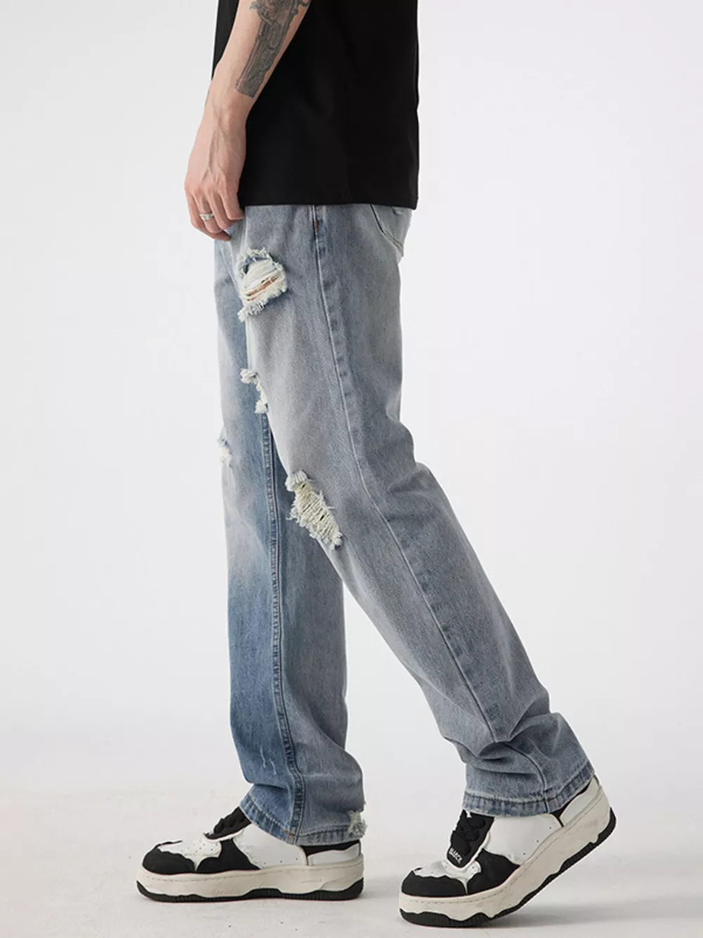 Men's Distressed Wide Leg Jeans, image 7