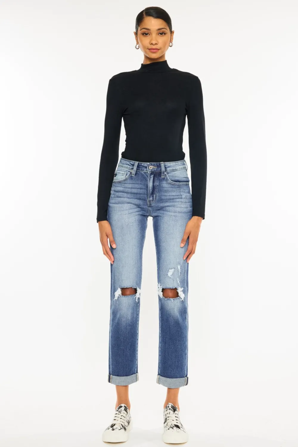 High Waist Distressed Hem Detail Cropped Straight Jeans, image 5