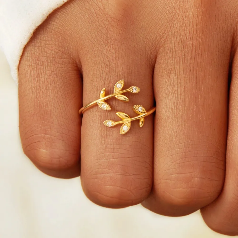 925 Sterling Silver Zircon Leaf Shape Ring, image 2