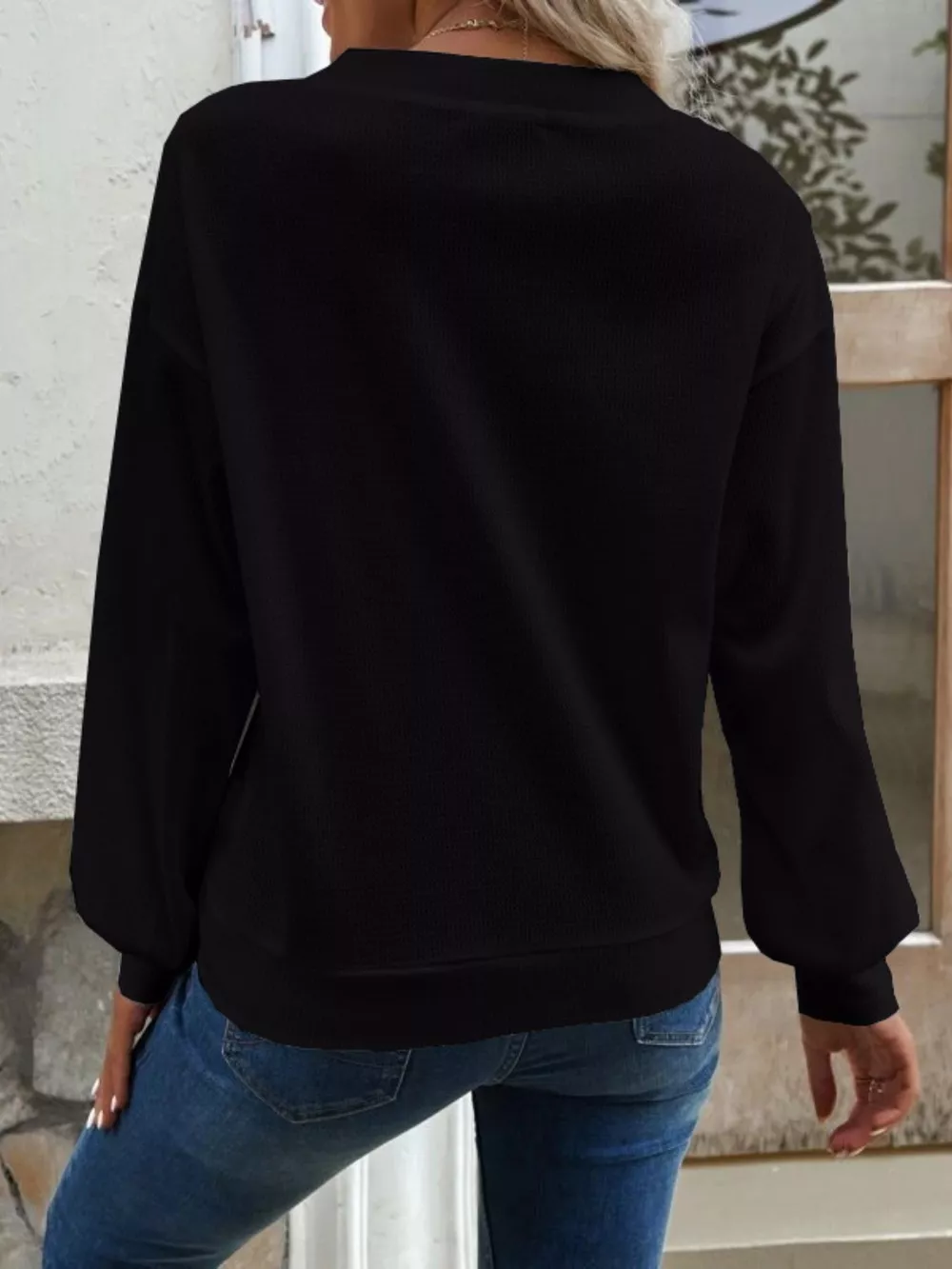 Casual V-Neck Waffle Long Sleeve Top, image 6