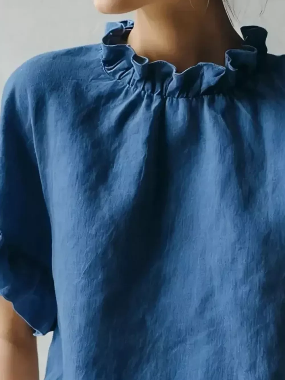 Full Size Elegant Ruffle-Neck Short Sleeve Blouse Plus Size, image 8
