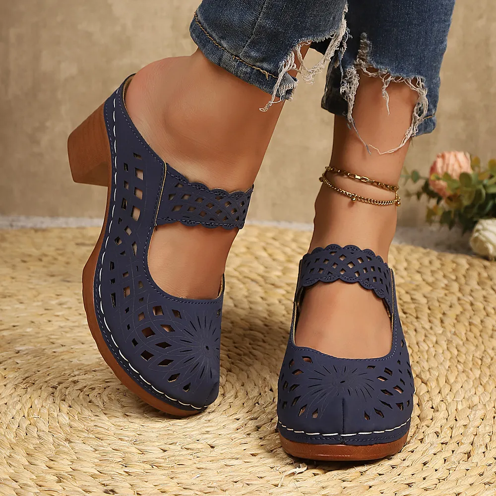 Hollow-Out Block Heels Sandals, image 6