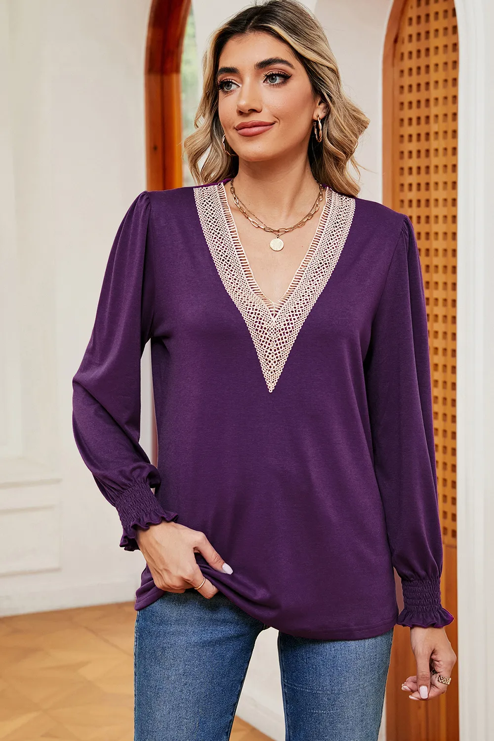 V-Neck Long Sleeve T-Shirt, image 19