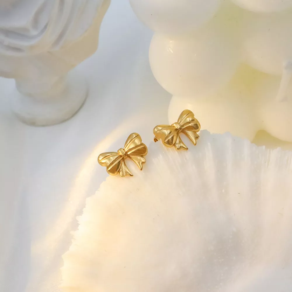 18K Gold-Plated Bow Earrings, image 2