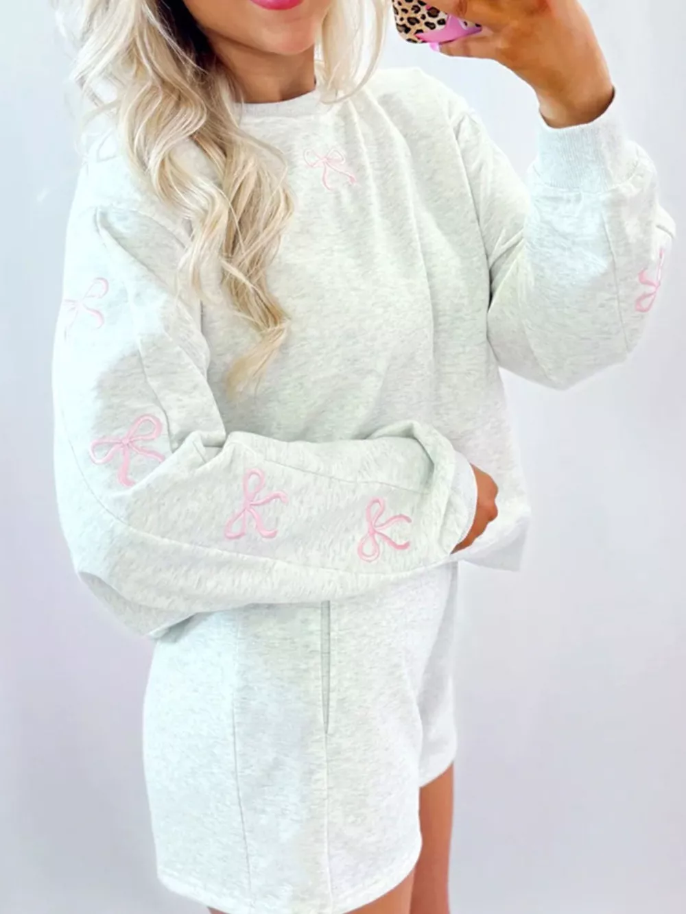 Bow Embroidered Round Neck Top and Shorts Set, image 6
