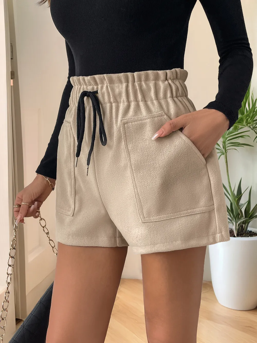 Frill Drawstring Shorts with Pockets, image 5