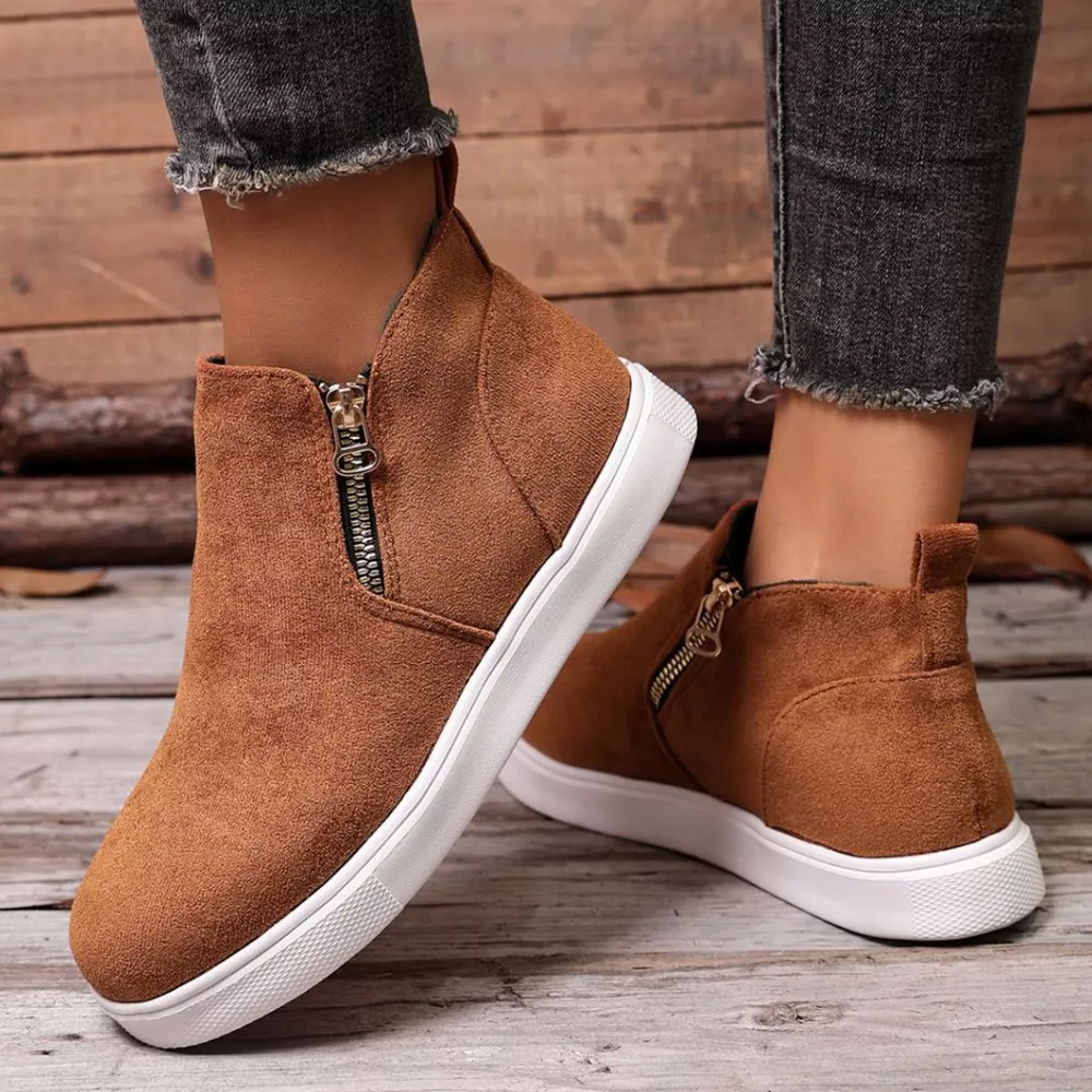 Suede Ankle Boots with Side Zipper